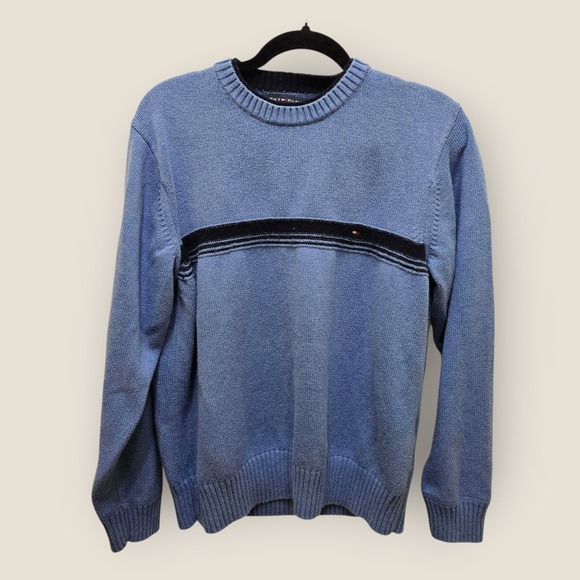 Tommy Hilfiger Other - Tommy Hilfiger Mens Medium Blue Cotton‎ Wool Blend Striped Knit Sweater
